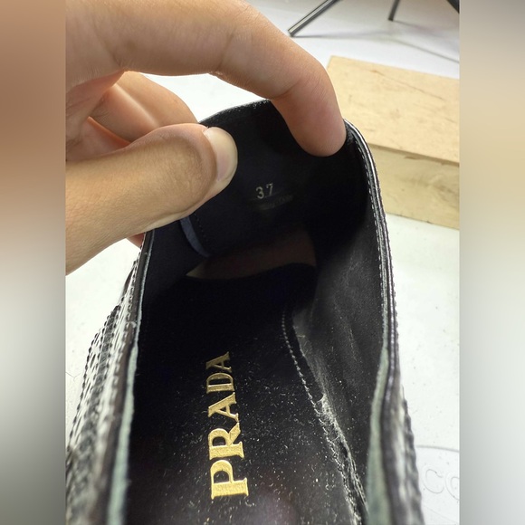 PRADA Black White Blue Perforated Wingtip Shoes Sz 37 / US 7 - Picture 8 of 13